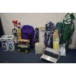A QUANTITY OF CAMPING AND CARAVING EQUIPMENT, to include three pop up gazebos, a boxed gazebo,