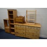 A MODERN PINE SIDEBOARD/CHEST OF ELEVEN DRAWERS, width 156cm x depth 49cm x height 88cm (sd) along