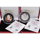 TWO ISLE OF MAN SILVER PROOF FIFTY PENCE COINS IN BOXES OF TISSUE by Pobjoy Mint, to include a