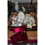 TWO BOXES AND LOOSE CERAMICS, GLASS, ETC, to include R. Delinieres & Co, Limoges teawares for