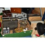 SUNDRY ITEMS, to include two aluminium flight cases, two brown leather suitcases, briefcase,