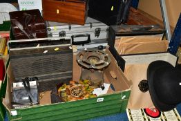 SUNDRY ITEMS, to include two aluminium flight cases, two brown leather suitcases, briefcase,