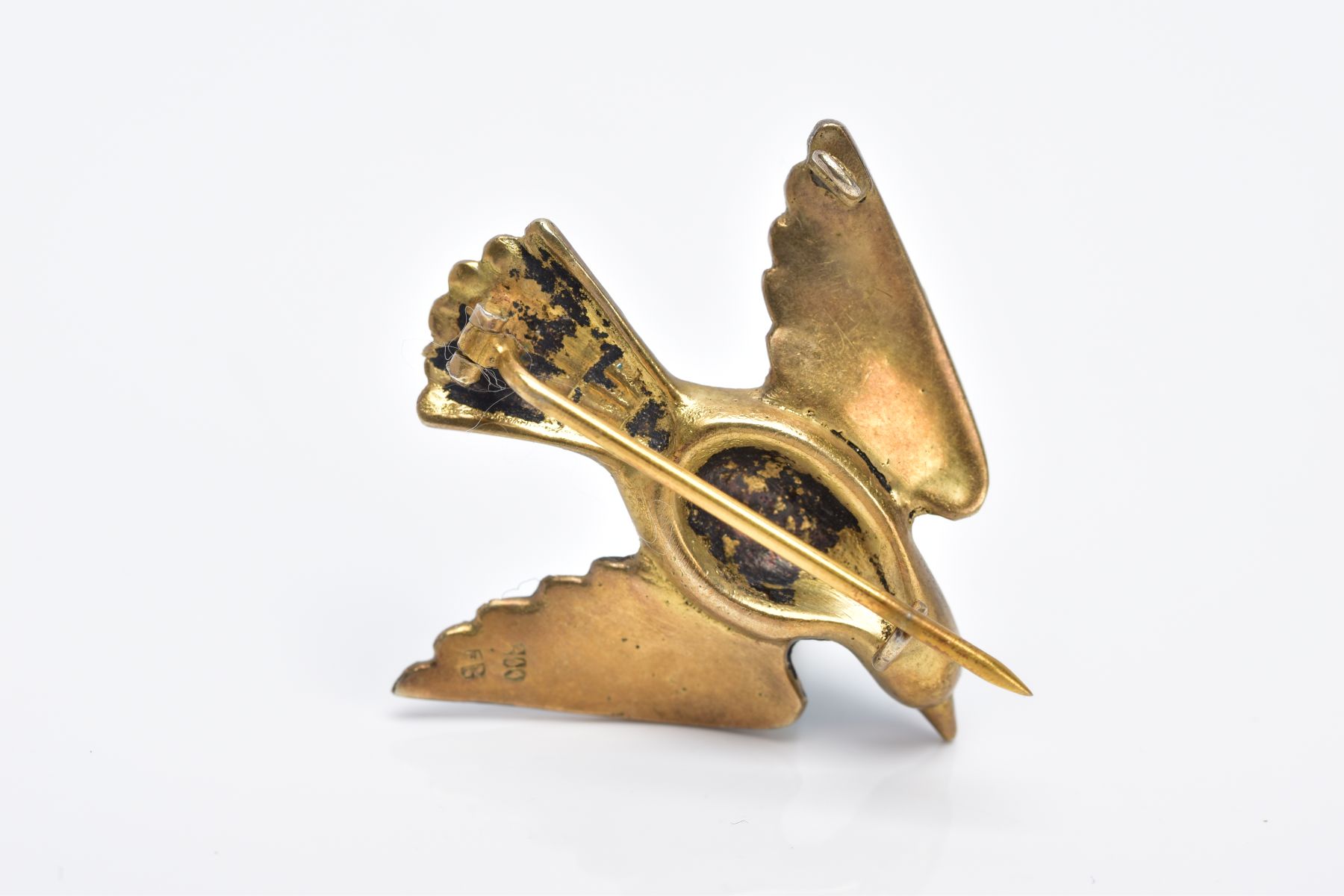 A VICTORIAN SILVER GILT TURQUOISE SET BROOCH, in the form of a bird set with red paste eyes and an - Image 3 of 4