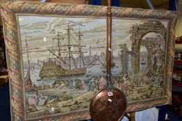A 20TH CENTURY MACHINE WOVEN TAPESTRY WALL HANGING DEPICTING A VENETIAN HARBOUR VIEW, size
