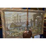 A 20TH CENTURY MACHINE WOVEN TAPESTRY WALL HANGING DEPICTING A VENETIAN HARBOUR VIEW, size