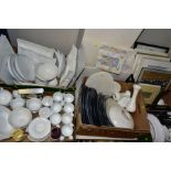 FIVE BOXES AND LOOSE DINNERWARES, PHOTO FRAMES, CUTLERY, etc, to include Maxwell & Williams white
