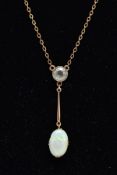 AN EARLY 20TH CENTURY OPAL AND AQUAMARINE TWO STONE PENDANT, an oval opal measuring approximately