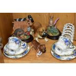 A GROUP OF ASSORTED ANIMAL FIGURES, TWO ROYAL ALBERT ''MOONLIGHT ROSE'' TRIOS, ETC, including a