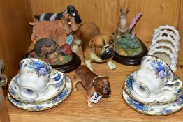 A GROUP OF ASSORTED ANIMAL FIGURES, TWO ROYAL ALBERT ''MOONLIGHT ROSE'' TRIOS, ETC, including a