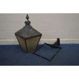 A VINTAGE COPPER LANTERN, of a square tapered form, with Perspex panels, 45cm squared x height