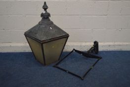 A VINTAGE COPPER LANTERN, of a square tapered form, with Perspex panels, 45cm squared x height