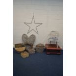A QUANTITY OF HOME DECOR MISCELLANEOUS, to include wall mounted wicker heart, wicker baskets, etc,
