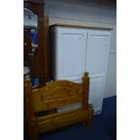 A WHITE PAINTED AND PINE DOUBLE DOOR WARDROBE, width 104cm x depth 53cm x height 176cm (sd) together