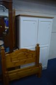 A WHITE PAINTED AND PINE DOUBLE DOOR WARDROBE, width 104cm x depth 53cm x height 176cm (sd) together