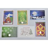 A GROUP OF ISLE OF MAN CHRISTMAS FIFTY PENCE COINS, all diamond finished on greeting cards with C.