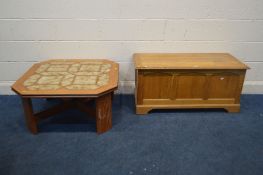 A GOLDEN OAK BLANKET CHEST, width 106cm x depth 47cm x height 49cm (sd to top) along with a G plan