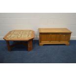 A GOLDEN OAK BLANKET CHEST, width 106cm x depth 47cm x height 49cm (sd to top) along with a G plan