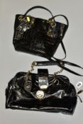 TWO LADIES BLACK LEATHER HANDBAGS, a Jaeger example with chain link straps and a Delfino Prestige of