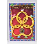 A COLOURED ISLE OF MAN CHRISTMAS FIFTY PENCE Pobjoy diamond finish on card, a few coins have been