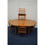 A SCHREIBER TEAK CIRCULAR EXTENDING DINING TABLE, extended length 166cm, diameter 120cm x height