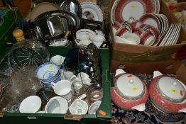 THREE BOXES AND LOOSE CERAMICS, GLASSWARE AND METALWARE, including a BHS Zarand by Jeff Banks and