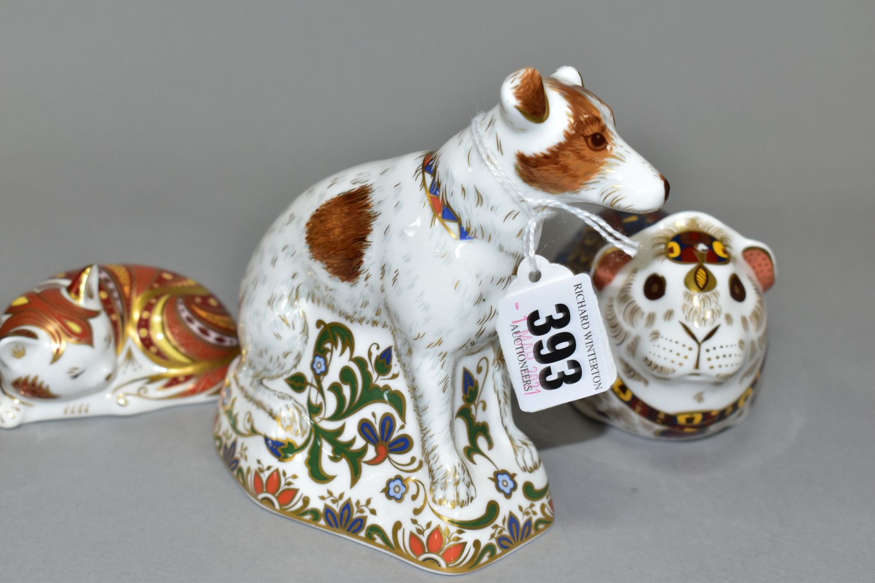 THREE ROYAL CROWN DERBY PAPERWEIGHTS, 'Parson Jack Russell Terrier' no stopper and scratched to side - Image 8 of 10