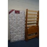A PINE SINGLE BED FRAME and mattress
