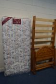 A PINE SINGLE BED FRAME and mattress