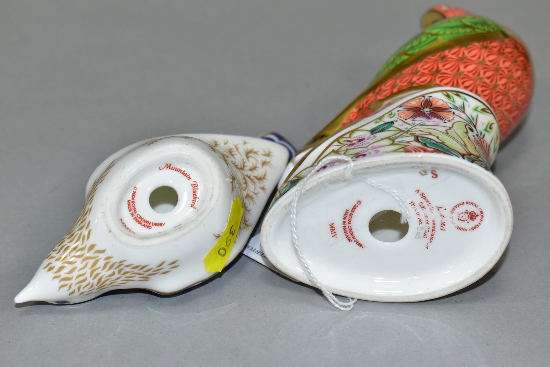 TWO ROYAL CROWN DERBY PAPERWEIGHTS, 'Lorikeet', limited edition 308, no stopper and base scratched - Image 6 of 6