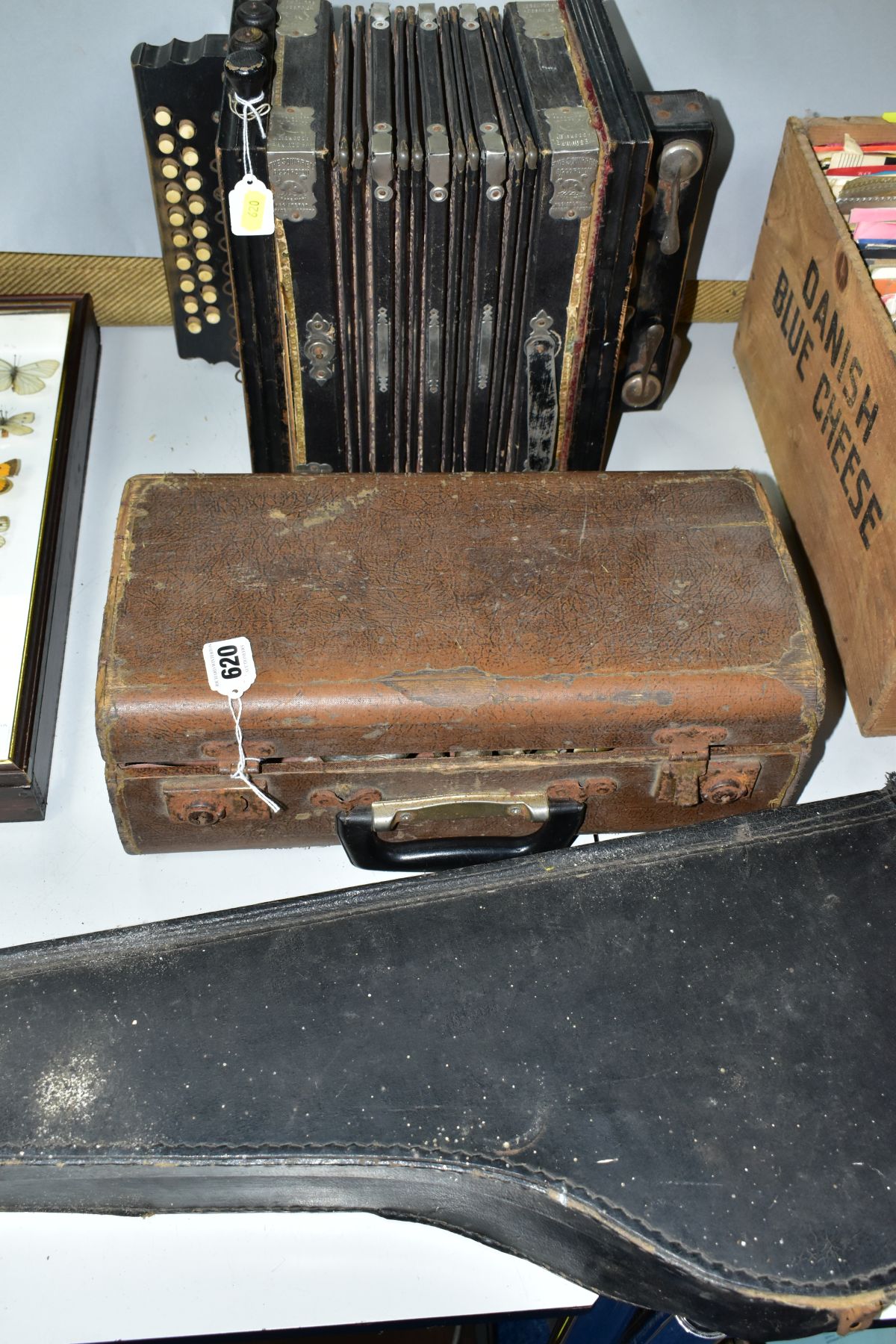 A HAWKES AND SONS EXCELSIOR SONOROUS CORNET in case, a vintage and unbranded ukele banjo and a The - Image 7 of 12