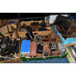 SIX TRAYS CONTAINING VINTAGE CAMERAS, AND PROJECTION EQUIPMENT, including numerous Kodak folding and