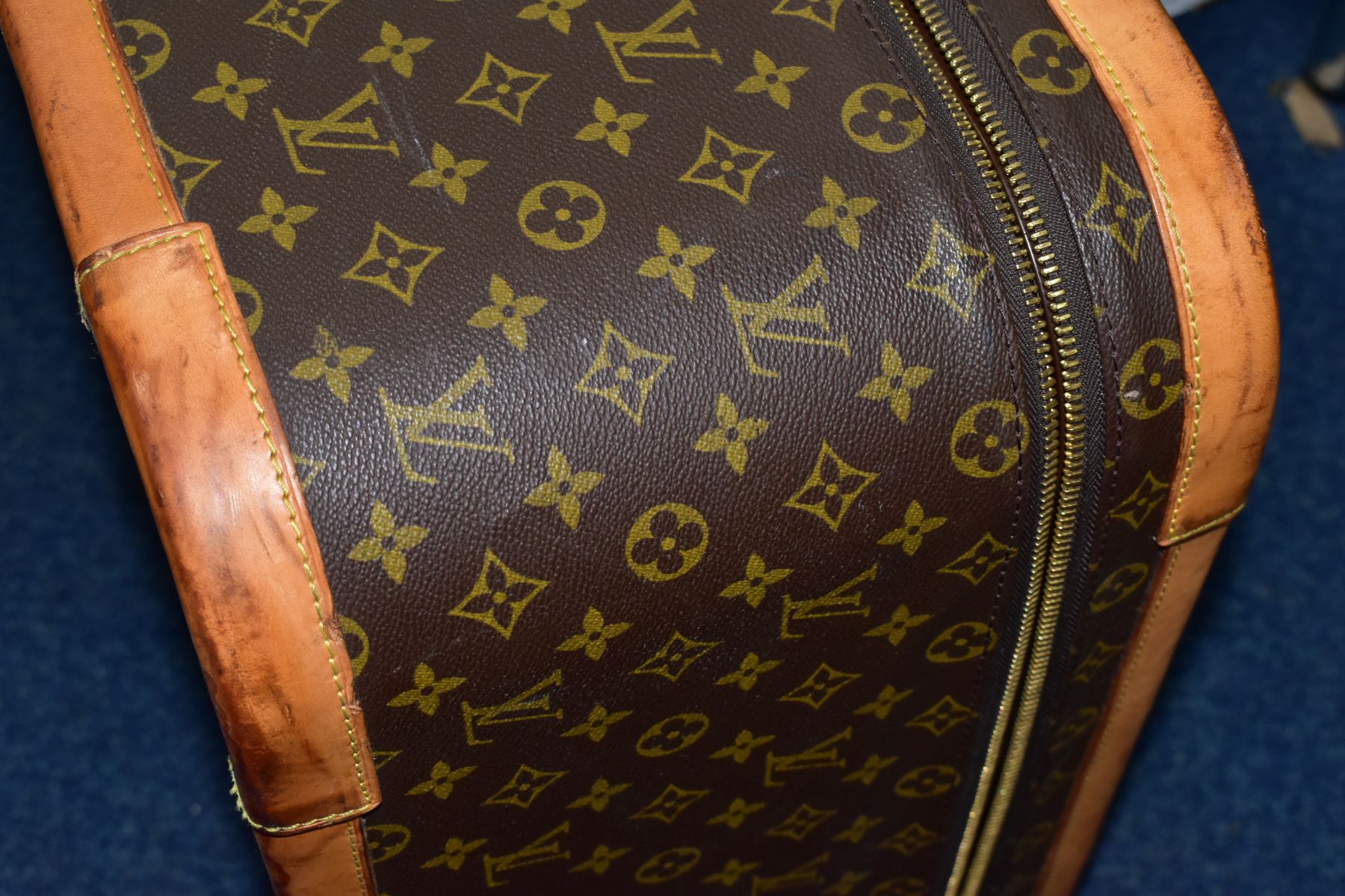 A LOUIS VUITTON MONOGRAM SUITCASE, tan leather trim, with a combination lock (locked, combination - Image 11 of 17
