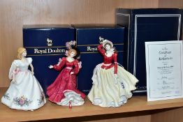 THREE BOXED ROYAL DOULTON FIGURINES comprising 'Alice - Lady of the Year 1999' HN4003, issue limited