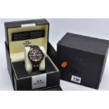 A GENTS 'TW STEEL' WRISTWATCH, black circular dial signed 'TW STEEL, CEO CANTEEN 10ATM', orange