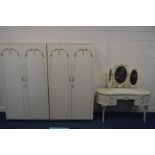 A MID 20TH CENTURY FRENCH BEDROOM SUITE, comprising two double door wardrobe, width 102cm x depth