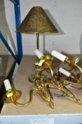 A PAIR OF ELECTRIC GIRONDELL STYLE WALL LIGHTS, gilt metal mounts with faux candle lamp holders,