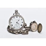 A STERLING SILVER OPEN FACED ROBERTSON POCKET WATCH, Roman numeral dial with a subsidiary seconds