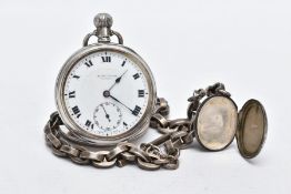 A STERLING SILVER OPEN FACED ROBERTSON POCKET WATCH, Roman numeral dial with a subsidiary seconds