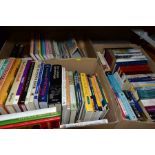BOOKS, three boxes containing over sixty titles relating to Cookery, Baking, Biography and