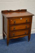 A SMALL 1940'S OAK CHEST OF THREE LONG DRAWERS, width 77cm x depth 42cm x height 85cm