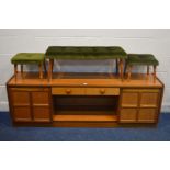 A LOW NATHAN TEAK SIDEBOARD, width 183cm x depth 45cm x height 62cm along with a set of three