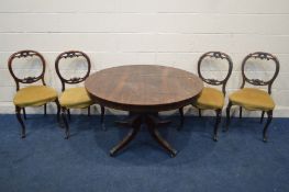 A REGENCY ROSEWOOD CIRCULAR BREAKFAST TABLE, on a pedestal base with acanthus knees, out splayed