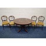 A REGENCY ROSEWOOD CIRCULAR BREAKFAST TABLE, on a pedestal base with acanthus knees, out splayed