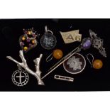 A BOX OF ASSORTED JEWELLERY, to include a silver pendant in the form of a coral branch, hallmarked