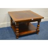 A TITCHMARSH AND GOODWIN SQUARE OAK COFFEE/OCCASIONAL TABLE, on turned and block supports united