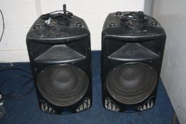 A PAIR OF ALTO PS-4HA POWERD PA SPEAKERS with 1x15ins and horn, two IEC leads (PAT pass and