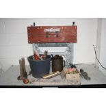 A BLACK AND DECKER WORKMATE, a vintage oil can and a bucket of hand tools including files,