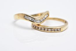 TWO DIAMOND RINGS, to include a 9ct gold wishbone ring set with a row of channel set round brilliant