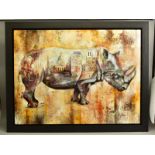 JOHN AND ELLI MILAN (AMERICAN CONTEMPORARY), 'RHINOCEROS, PARIS', an abstract rhino superimposed