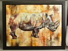 JOHN AND ELLI MILAN (AMERICAN CONTEMPORARY), 'RHINOCEROS, PARIS', an abstract rhino superimposed